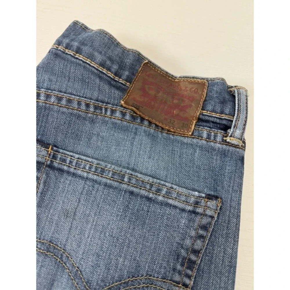 Levi's‎ 505 Mens Jeans Blue Straight Fit Button Fly Distressed Size 32x30